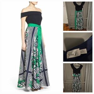 Eliza J A-Line Wrap Maxi Dress in Green and Blue